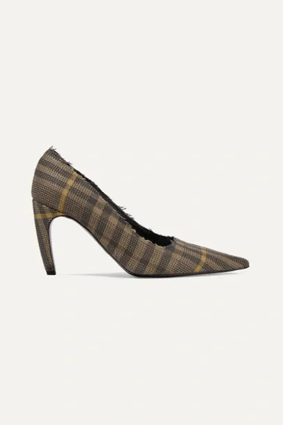 Proenza Schouler Frayed Checked Wool And Linen-blend Pumps In Brown