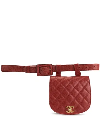 Pre-owned Chanel 1990s Cc Diamond-quilted Belt Bag In Red