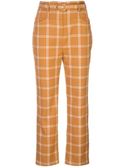 Jonathan Simkhai Windowpane High-waisted Cigarette Trousers In Gold