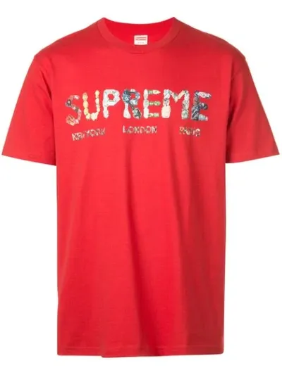 Supreme Jewelled Logo Print T-shirt In Red