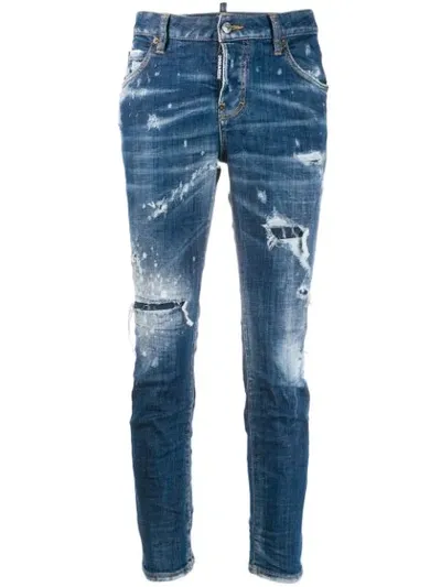 Dsquared2 Distressed Slim-fit Jeans In Blue