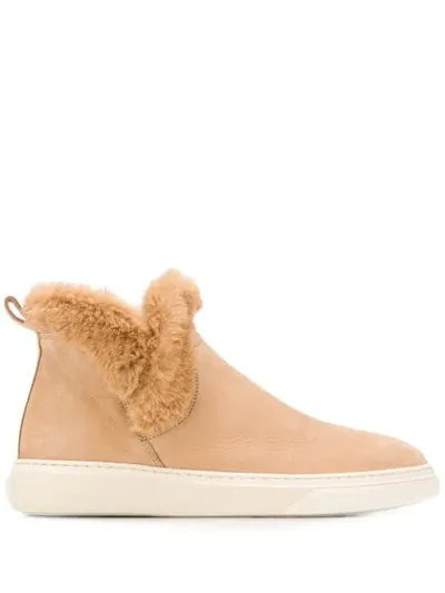 Hogan Faux Fur Trim Boots In Neutrals