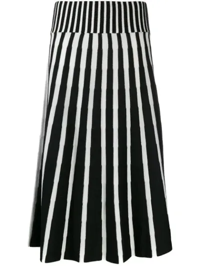 Msgm Monochrome Wool-blend Midi Skirt In White/black