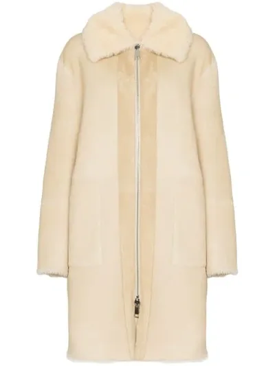 Bottega Veneta Reversible Shearling Mid-length Coat In Neutrals