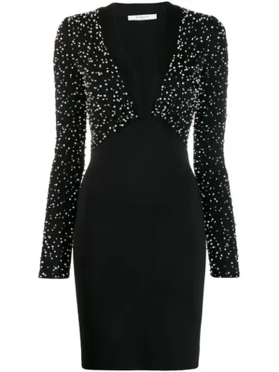 Givenchy Pearl-embellished Crepe Mini Dress In Black