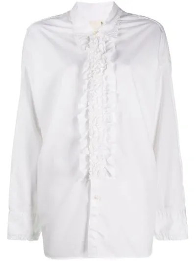 R13 Oversized Ruffle Front Shirt In White