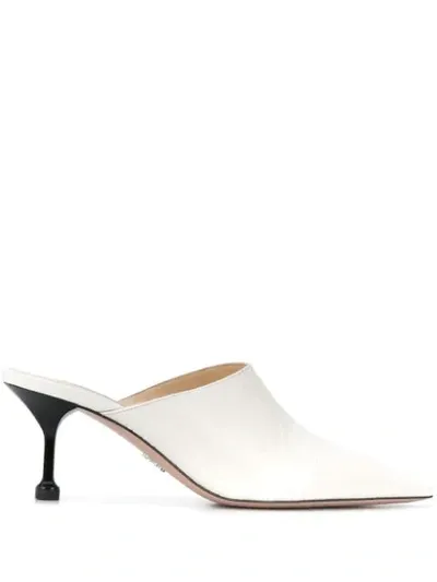 Prada High-cut Crocodile-effect Leather Mules In White