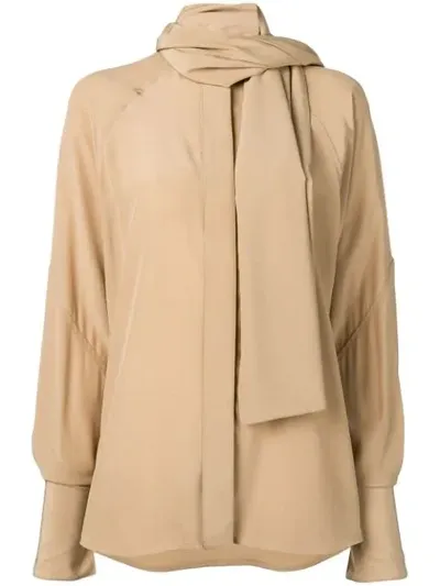 Victoria Beckham Silk Georgette Tie-neck Blouse In Neutrals