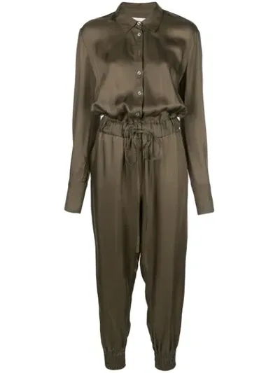 Cinq À Sept Joyce Long-sleeve Button-front Jogger Jumpsuit In Olive