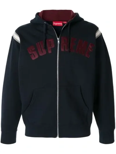 Supreme Logo Zipped Hoodie In Blue