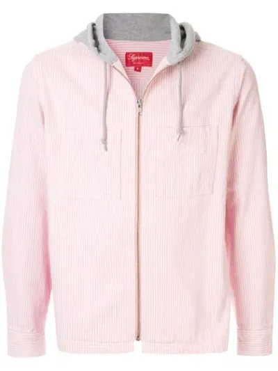 Supreme Striped Zipped Hoodie In Pink