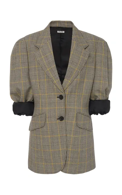 Miu Miu Checked Wool Blazer In Plaid