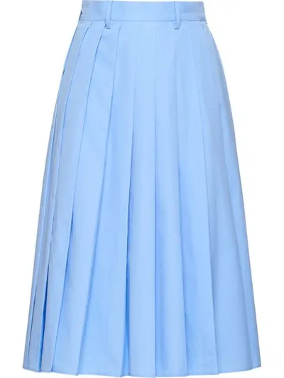 Prada Knife-pleated Cotton-poplin Midi Skirt In Blue