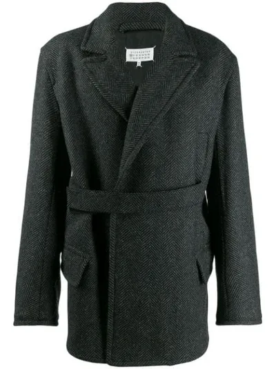 Maison Margiela Belted Peacoat In Grey