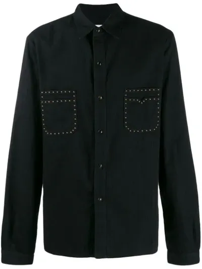 Saint Laurent Straight Fit Studded Snap-up Shirt In Black