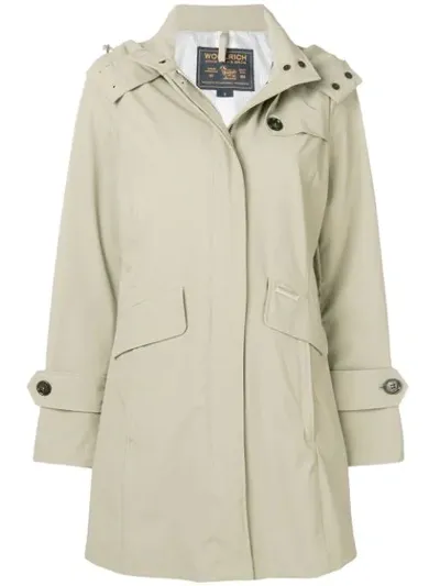 Woolrich Fitted Single-breasted Beige Trench In Neutrals