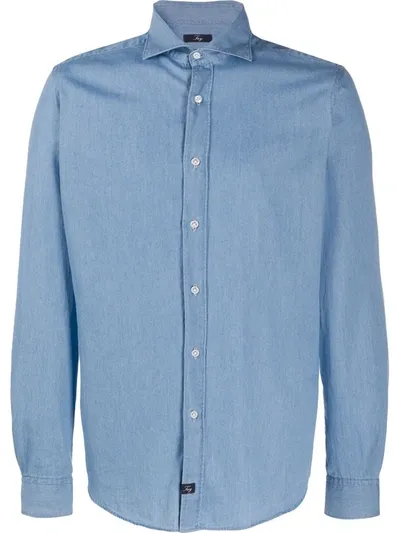 Fay Denim Spread Collar Shirt In Light Wash