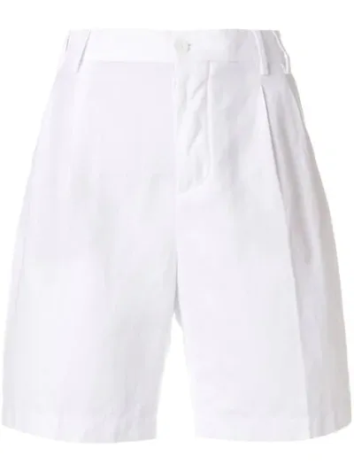 Aspesi Optical White Cotton And Linen Short Pants