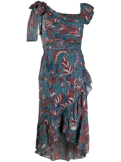 Ulla Johnson Asymmetric Printed Ruffle Dress In Blue