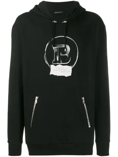 Balmain Logo Print Hoodie In Black