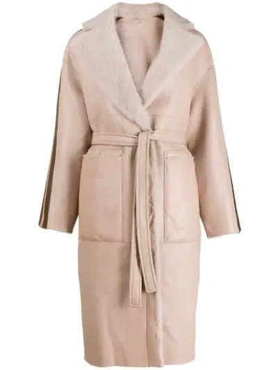 Blancha Vernice Stripes Shearling Coat In Pink