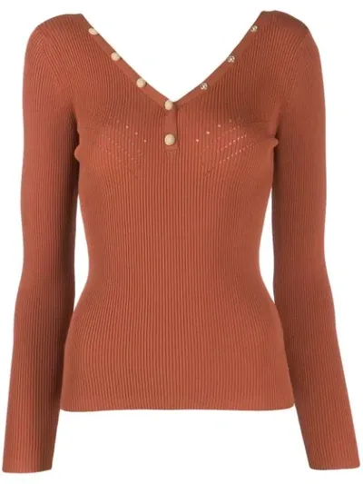 Sandro Fitted Ribbed Jumper In Brown