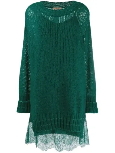 Twinset Lace Hem Knitted Dress In Green