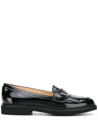 Tod's Logo Fringed Loafers In Black