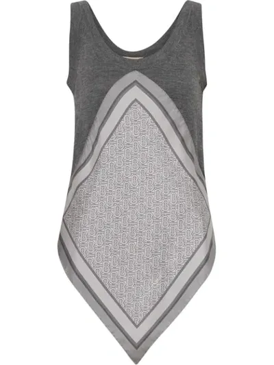 Burberry Monogram Print Scarf Detail Wool Vest In Grey