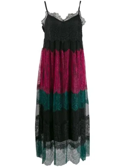 Twinset Colour Block Lace Dress In Black