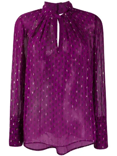 Ba&sh Cabri Printed Keyhole Long-sleeve Top In Purple