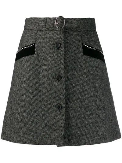 Miu Miu Crystal-embellished Wool-herringbone Mini Skirt In Dark Grey