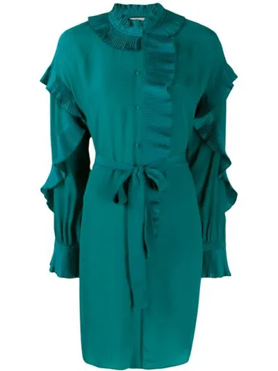 Twinset Pleated Ruffles Shirt Dress In Green