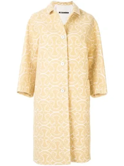 Jil Sander Paisley Single Breasted Coat In White