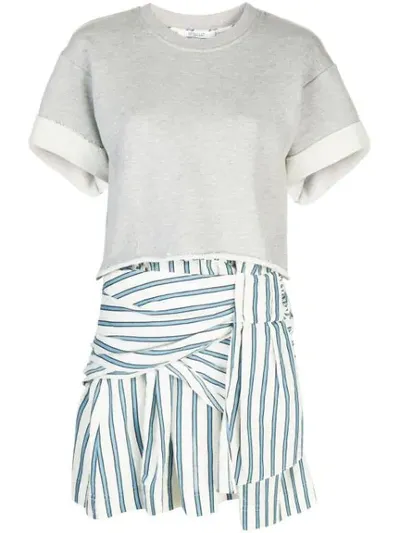 Derek Lam 10 Crosby 2-in-1 Striped Waist Tie Dress In Grey