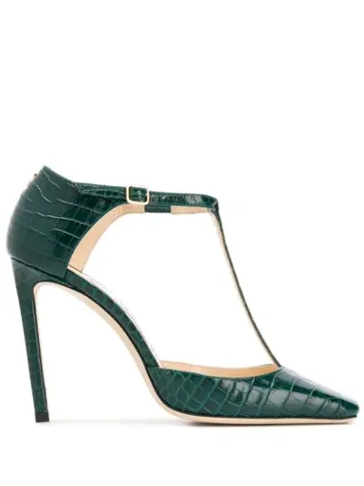 Jimmy Choo Lexica 100 Pumps Aus Dunkelgrünem Leder Mit Krokodil-relief In Green