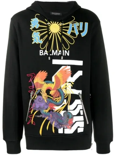 Balmain Phoenix And Dragon-print Cotton-jersey Sweatshirt In Multi