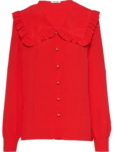 Miu Miu Silk Crêpe De Chine Blouse In Red