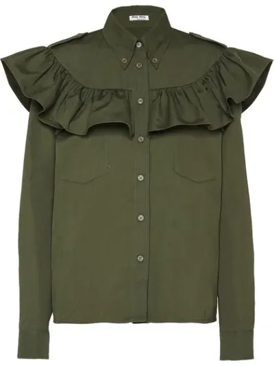 Miu Miu Ruffled Boxy Shirt In Green