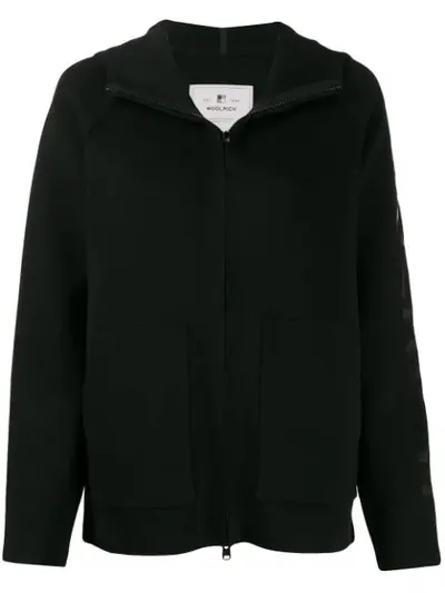 Woolrich Logo Zip-up Hoodie In Black