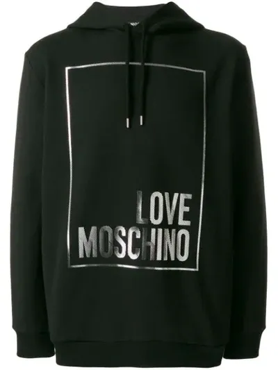 Love Moschino Metallic Logo Print Hoodie In Black