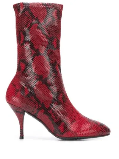 Stuart Weitzman Snakeskin Effect Heeled Boots In Red