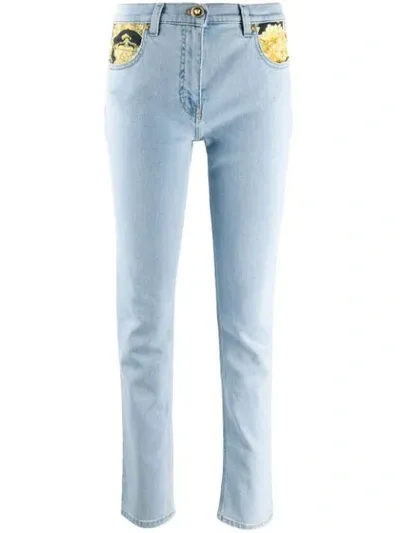 Versace Baroque-print Skinny Jeans In Blue