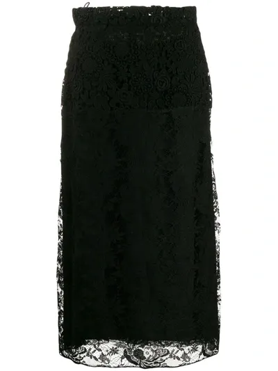 Prada Floral Lace Midi Skirt In Black