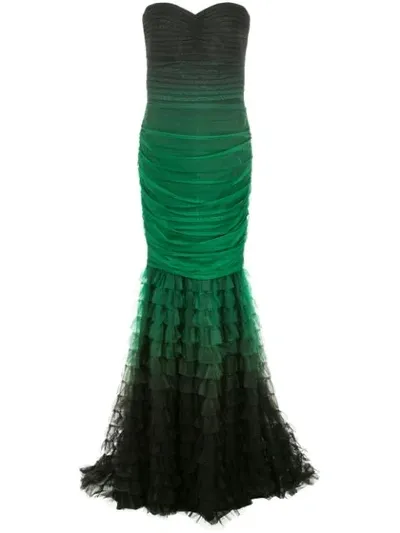 Tadashi Shoji Gathered Tulle Mermaid Gown In Green