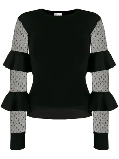 Red Valentino Ruffle Panelled Sleeve Top In Black