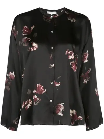 Vince Floral-print Silk-satin Blouse In Black