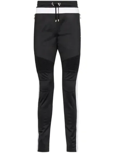 Balmain Ribbed Side-stripe Sweatpants In Black