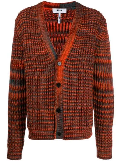 Msgm Waffle Knit Cardigan In Orange