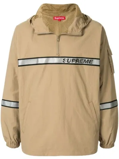 Supreme Reflective Taping Hooded Pullover Windbreaker In Brown